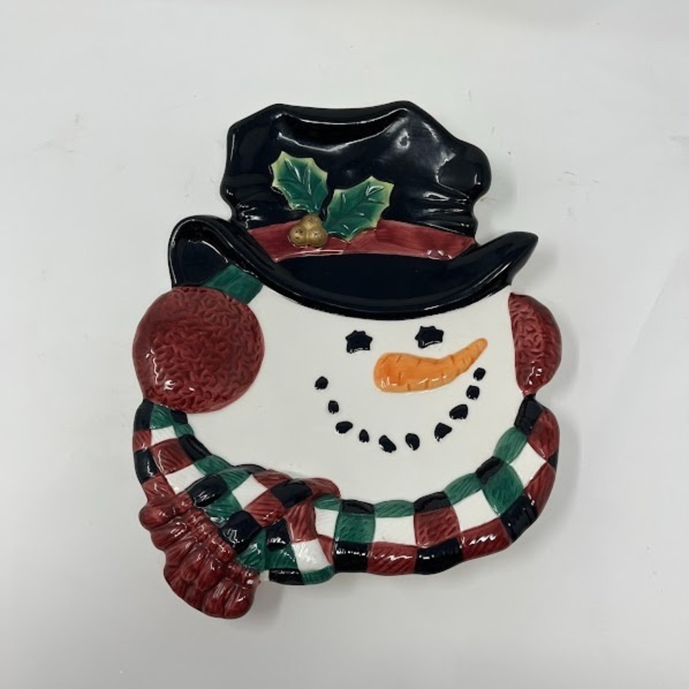 Fitz & Floyd Essentials Snowman Platter Christmas Serving Plate Handcrafted